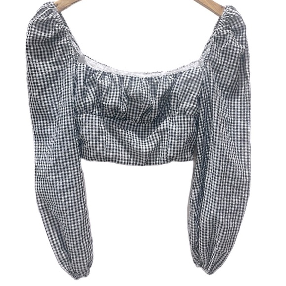 NWOT Princess Polly Long Sleeve Crop Top in Black & White Gingham Print Size 6 - Picture 3 of 6